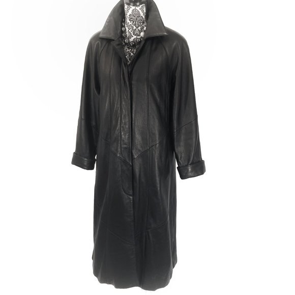 LEATHER LIMITED Cuff Sleeve Button Front Zip Interior Leather Maxi Long Coat PM - Picture 2 of 5